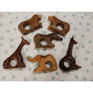 Vintage Wooden Animal Napkin Ring Holders (Set Of 6)